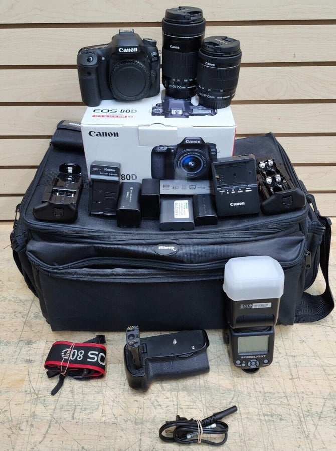 Canon EOS 80D with Canon Zoom Lens 18-55mm + 55-250mm + Accessories